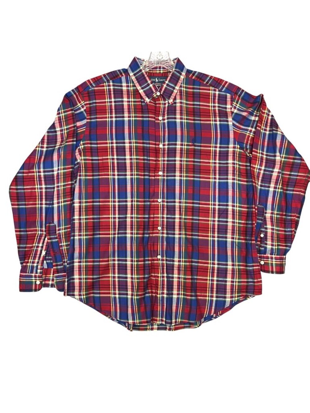 Ralph Lauren Mens Classic Fit Red Multicolor Plaid Button-Down Shirt XL Cotton